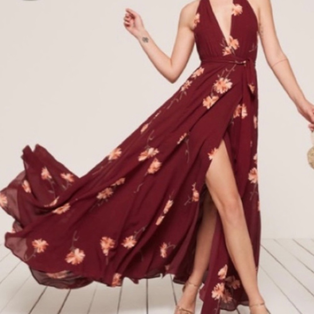 Reformation Plunge Neck Backless Wrap Maxi Dress in Small